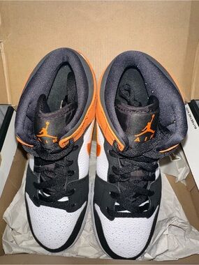 Jordan Mid-Top Sneakers in White, Black & Orange